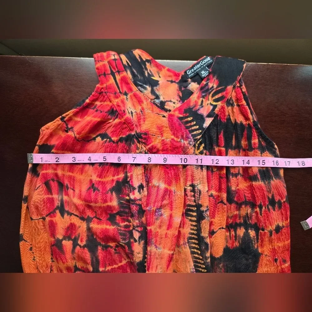 GreaterGood Boho Tie Dye Sleeveless Tunic Top - XL - 100% Viscose - Picture 3 of 7